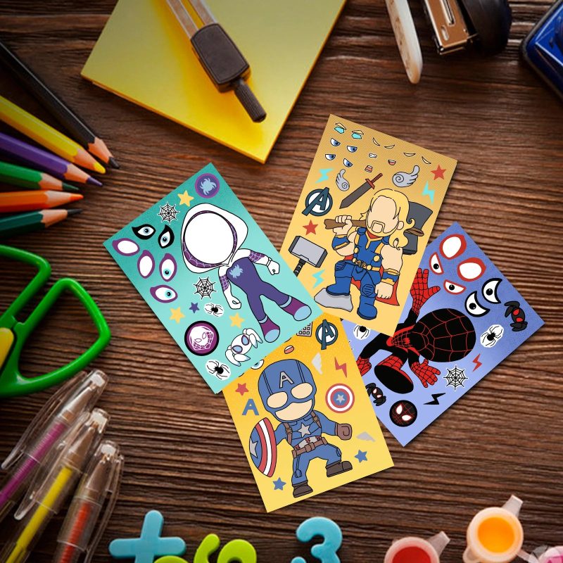 8/16/24pcs Spider-Man & Iron Man Make-A-Face Sticker Set - Image 6